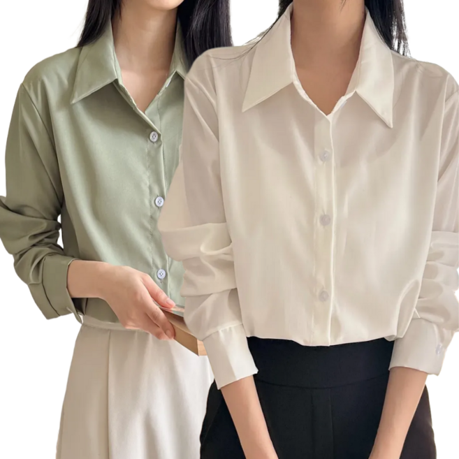 아르올 여성 봄 셔츠 오버핏 카라넥 링클프리 데일리 남방 블라우스 2종 세트