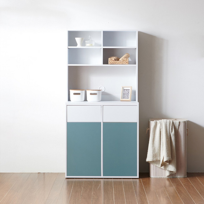 공간철학 라파스 주방 선반장 상부장 다용도장 탕비실 분리수거함 주방 미니 수납장 800, 파우더블루