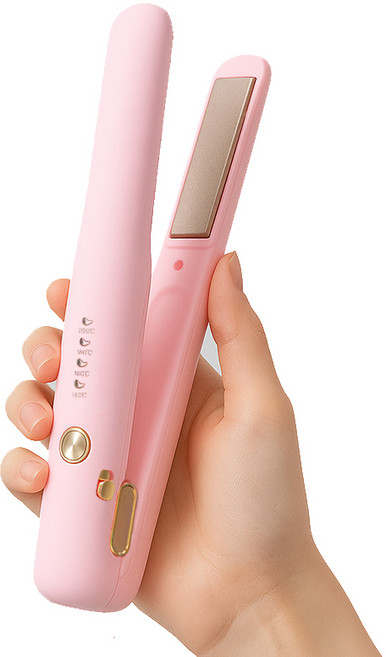 Darlisex 무선 고데기/판고데기 2in1USB충전용 4단계 온도조절 고데기, 핑크