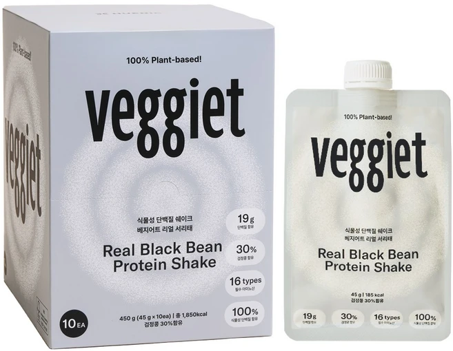 휴닉 베지어트 식물성 단백질쉐이크 파우치 리얼서리태 10개입, 1박스, 45g - 쿠팡