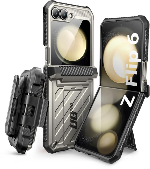 SUPCASE 유비프로 갤럭시 Z플립7 FE 플립6/5 호환 러기드 힌지커버 스탠드 케이스 (벨트클립포함), 티타늄그레이, 1개