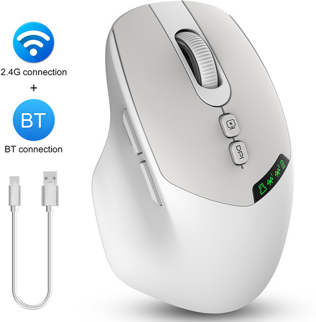 버티컬 마우스T02 음소거 무선 마우스 블루투스 듀얼 모드 디스플레이 화면 포함 무소음 클릭 Wndows/Mac/I, 04 Cheese White