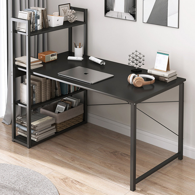 簡約現代學生書桌 寬敞桌面鋼架結構電腦桌, 黑色書架桌