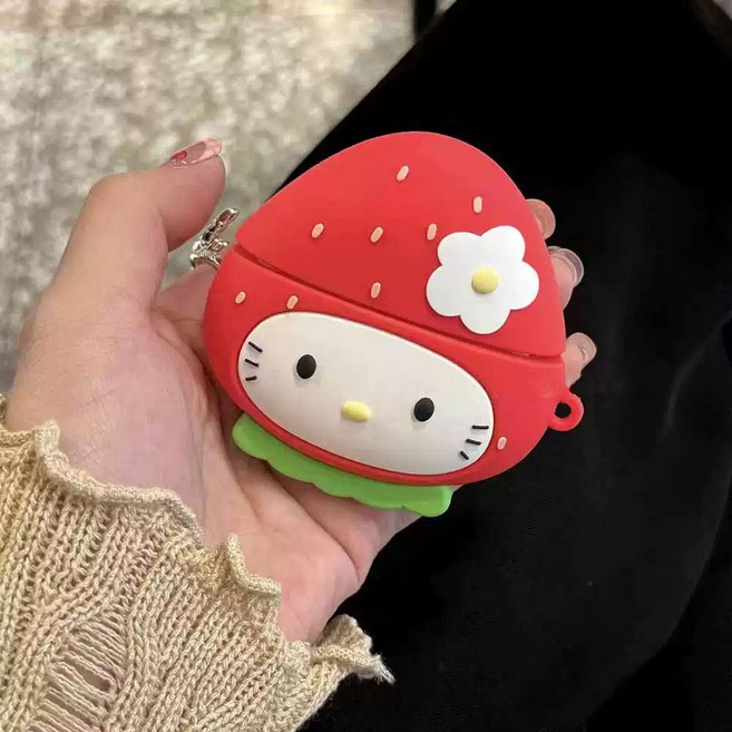 4세대 에어팟 airpods4 이쁜 딸기 캐릭터 케이스 카라비너 청소키트 증정, 에어팟 4세대