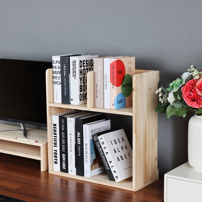 삼나무 원목 2단 책꽂이 A형, 단품, 상세 설명 참조