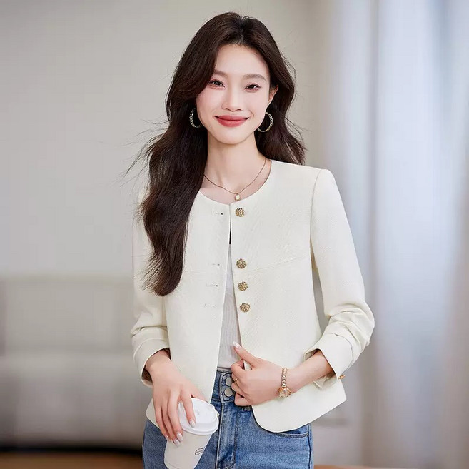 휠렉스 여성 봄 노카라 숏자켓 금장 버튼 오피스룩 하객룩 아우터 JT399