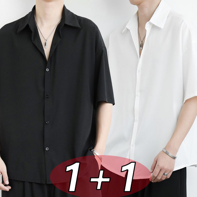 1+1 남자 반팔셔츠 빅사이즈 오버핏 링클프리 캐주얼 남방