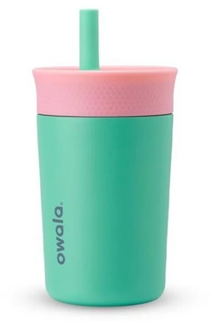 Owala 아동용 단열 스테인리스 스틸 텀블러 흘림 방지 유연한 빨대 간편한 세척 어린이 물병 여행에 적합 식기 세척기 사용 가능 355ml(12온스) 블루 및 라, 2-음료 컵, 핑크 & 틸 - 쿠팡
