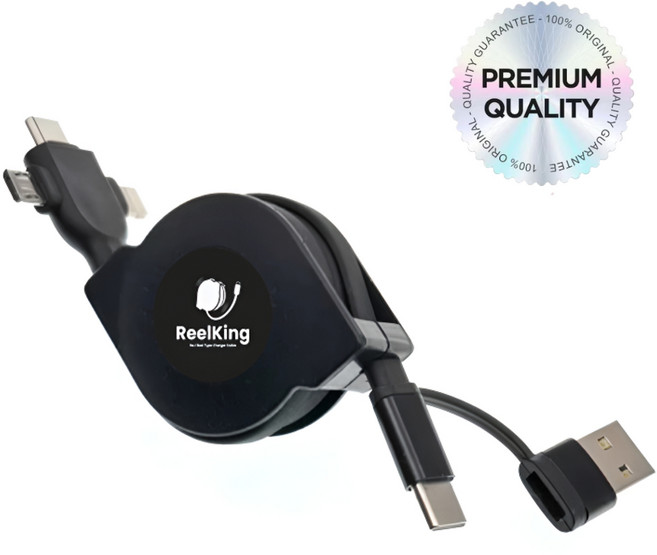 Reelking 3in1 C+USB타입 60W PD 초고속충전 릴케이블, 1개, 블랙, 1m