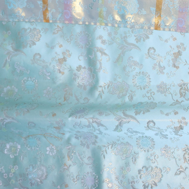 윤원단 윤창금사 24색 꽃무늬 플라워 예쁜 좋은 폴리에스터 한복 옷감 비단 양단 천 원단 만들기, 23 옥색, 1개