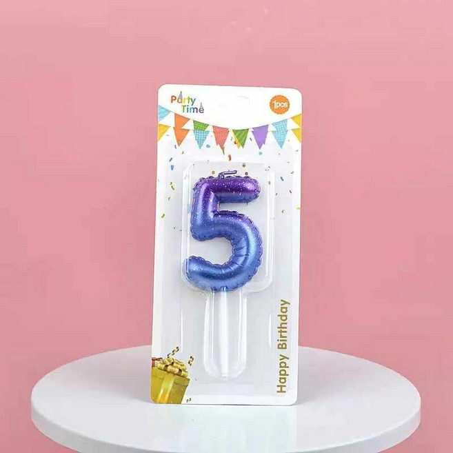 生日蠟燭 告白蠟燭 情人節 母親節, 1件, 漸變紫藍色氣球數字蠟燭-5, 20g, 無味