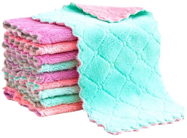 家用加厚雙面珊瑚絨抹布 隨機顏色, 10個