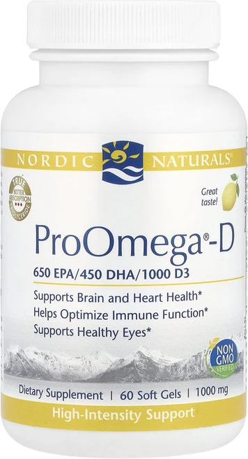 Nordic Naturals 프로오메가-D 레몬 1000 mg 60 소프트젤, NordicNaturals프로오메가D레몬1000mg60, 1개, 60정 - 쿠팡