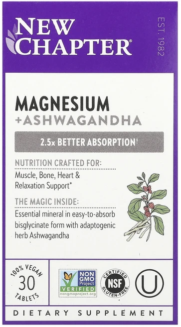 New Chapter 마그네슘 + 아슈와간다 베지 정제 30정, NewChapter마그네슘아슈와간다베지정제30정 - 쿠팡