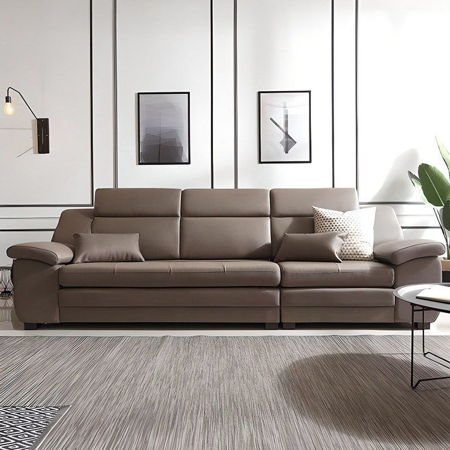 [삼익가구]코모도 천연소가죽 4인용 소파(스툴제외) 소가죽소파, 카푸치노