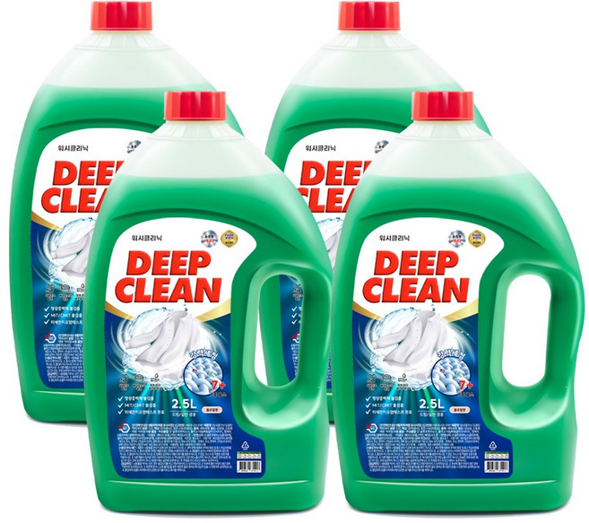 워시클리닉 딥클린 액체세제 2.5L x 4개 드럼/일반 겸용 베이킹소다함유 실내건조, 워시클리닉 딥클린 액체세제 2.5L x 4개 드럼 일반
