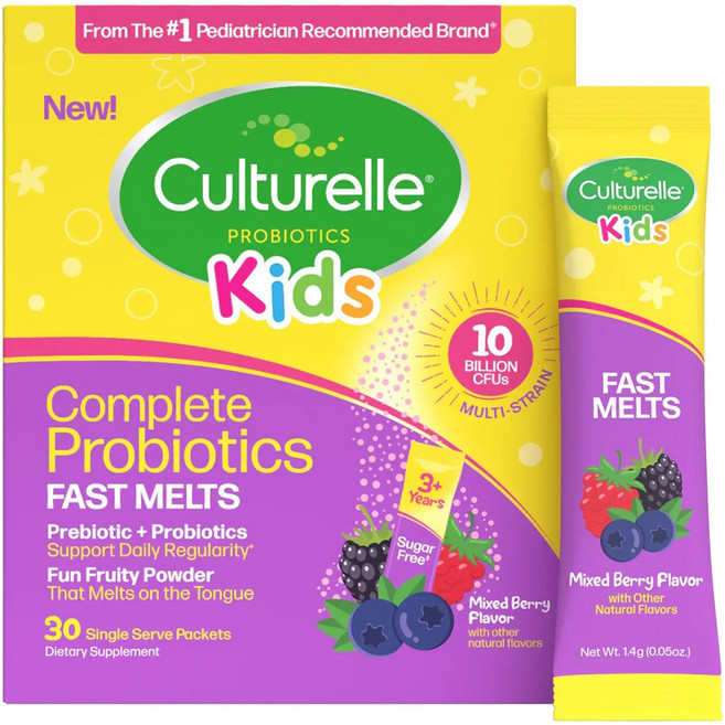 컬처렐 키즈 컴플리트 프로바이오틱 패스트 멜츠 믹스드 베리 플레이버, 1.4g, 1개, 30개입