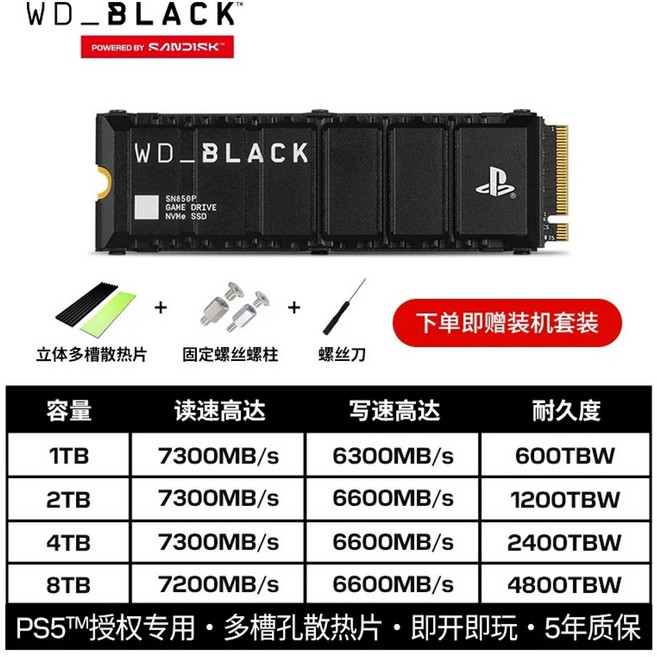 블랙 SN850P M2 콘솔용 SSD 8TB BBYV0080BNCWRSN SSD, B. 2TB, A. SN850P 소니 공동 브랜드 오리지널