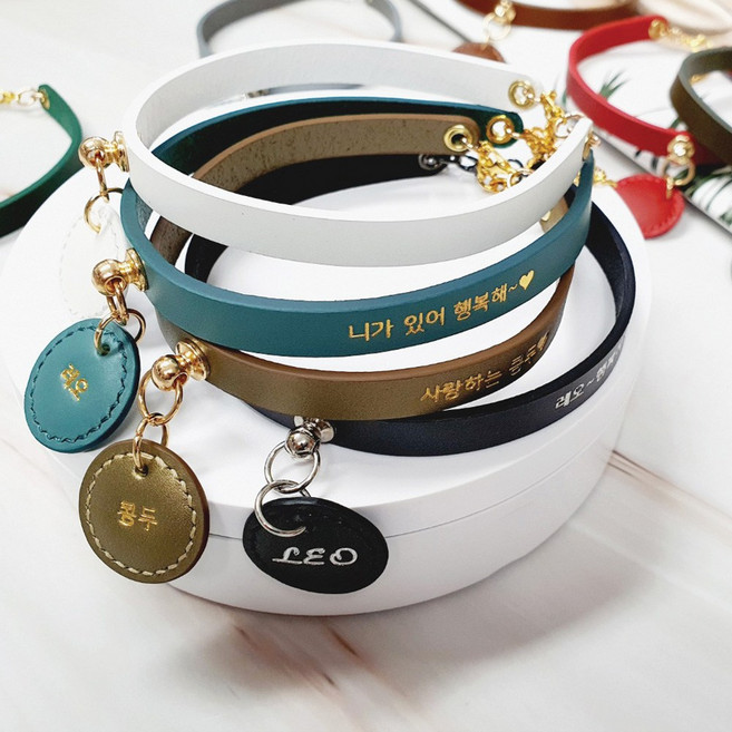 강아지 목걸이 이름표 고양이 인식표 반려동물 애견 펜던트 가죽 목걸이 목줄, 펄블랙, 1개