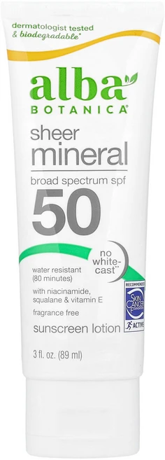 Alba Botanica 시어 미네랄 자외선 차단 로션 SPF 50 향료 무함유 89ml(3fl oz) Botanica (알바 보타니카), Alba Botanica, 시어 미네랄 자외선 차단 로, 1개, 89ml - 쿠팡