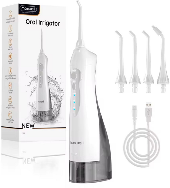 밸류킹 mornwell 휴대용 무선 치아 구강 세정기 300ml 안심 탱크, 1.화이트(White), D52