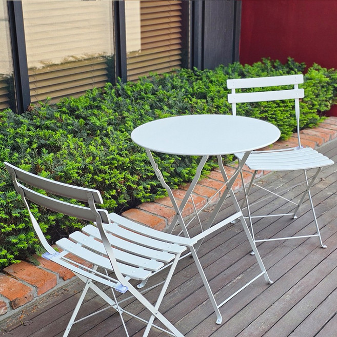 튼튼한 야외용 선셋 2인용 테이블 세트 (의자2개+테이블), 화이트