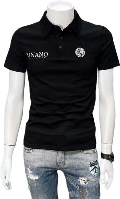 십전십미 남자 여름 캐주얼 칼라 티 슬림 레터링 반팔 티셔츠