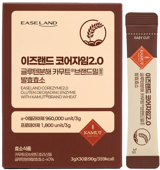 이즈랜드 코어자임2.0 글루텐분해 카무트 브랜드밀 함유 발효효소 고소한인절미맛, 1개, 90g