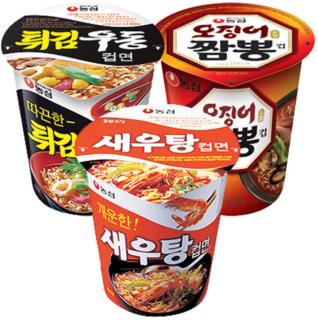 농심 새우탕 소컵 6개 + 튀김우동 소컵 6개 + 오징어짬뽕 소컵 6개, 1세트