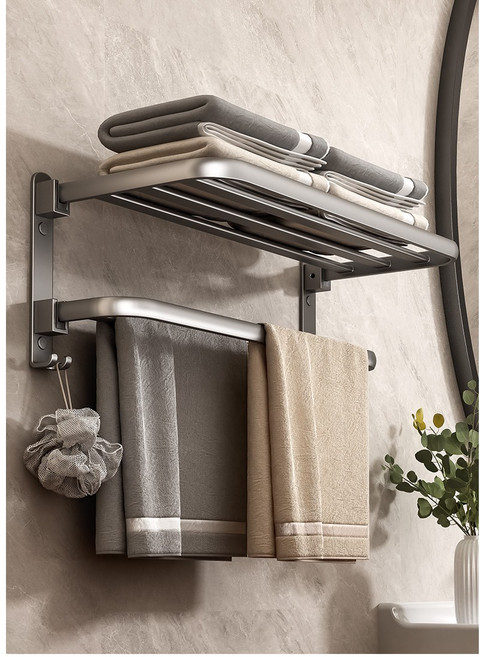 에스위두 무타공 초강력 접착식 욕실 수건걸이 선반, B타입 2단접이형 그레이, 50CM, 1개, 그레이