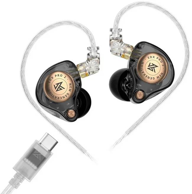 KZ EDX PRO 2 다이나믹 이어폰 IEM 모니터 헤드셋 유선 이어버드 HIFI 음악 이어폰 분리형 케이블 3.5MM/Ty, 06 Black TypeC-NO MIC