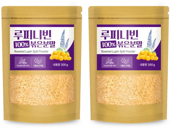 루피니빈 콩 볶은분말 100% 식물성 단백질 루핀분말, 2개, 300g - 쿠팡