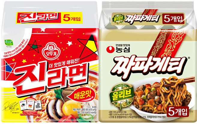 봉지)농심짜파게티 5개 + 오뚜기진라면매운맛 5개, 10개