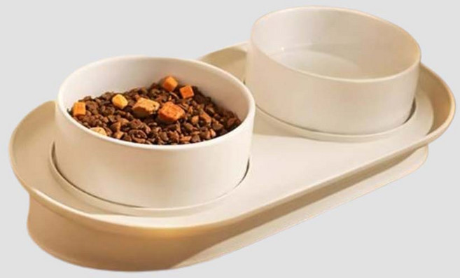 슈슈펫 강아지 식기 2구 세라믹 테이블 세트, 1개, 아이보리