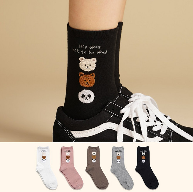 키키야 삭스 중목 패션양말 몽글몽글 곰돌이 친구들 5color