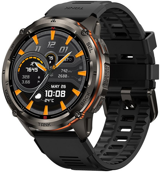 KOSPET TANK T3 Ultra 2 GPS 스마트 워치 남성용 나침반 고도계 기압계 60일 배터리 5ATM IP69K 방수 AMOLED BT 통화, Black, 3.632cm, GPS + 블루투스