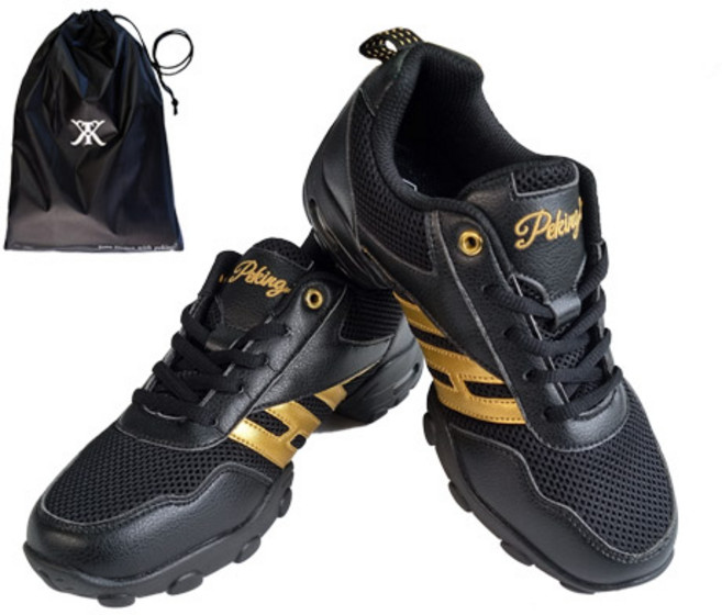 남여공용 고급 라인 재즈 댄스화+주머니, 250, 블랙골드