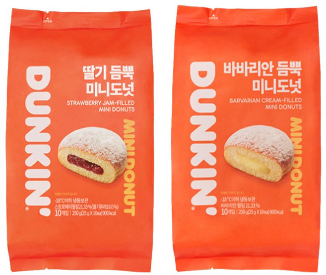 던킨도너츠 딸기 듬뿍 미니도넛10개+바바리안 듬뿍 미니도넛10개, 1세트, 250g