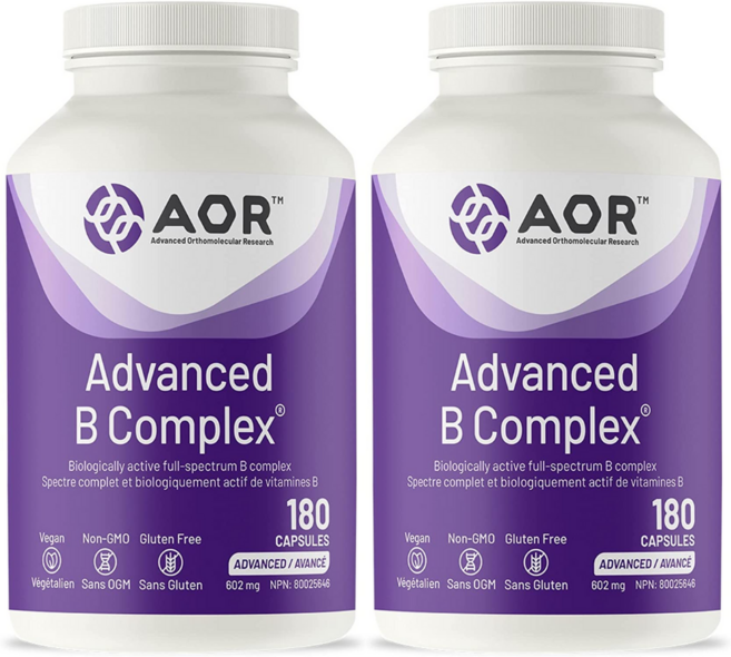 에이오알 어드밴스드 비타민B 컴플렉스 180캡슐 2병 캐나다 정품 활성비타민B군 6 12 영양제 효능, 2개, 180정