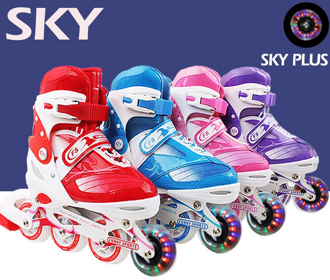 없음 아동용 사이즈조절 아레스 인라인스케이트 (발광바퀴 장착), 스카이, 1개