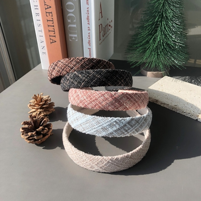 아쿠세샵 트위드 울 체크 헤어밴드 얇은 심플 데일리 슬림 니트 머리띠