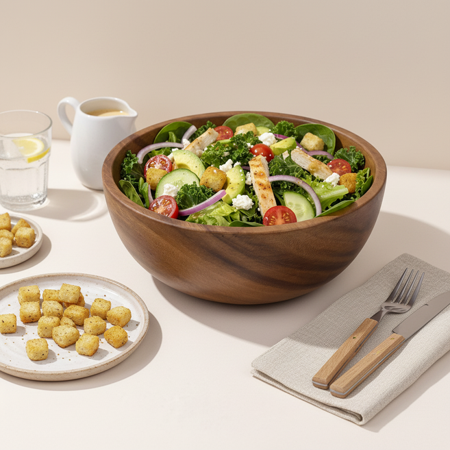 30cm 아카시아 우드 샐러드 볼 시리얼 그릭 요거트 포케 비빔밥 쌈채소 그릇 보울, 1개, 나무