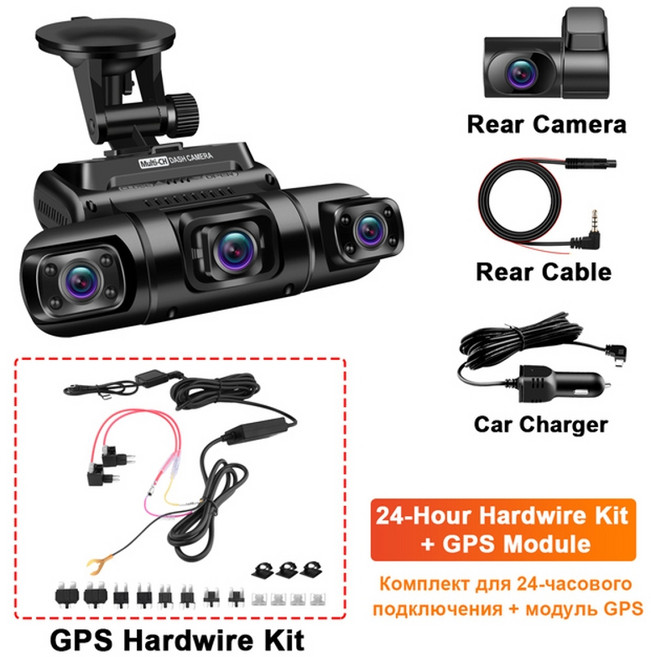 4 채널 풀 HD 41080p 170 ° 자동차 dvr gps 와이파이 대시 카메라 8 ir 조명 자동차 밴 택시 운전 비디오 레코더 24 시간 주차, 4ch GPS 하드 와이어, 64g 카드 추가