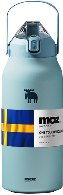 MOZ 스웨덴 나혼자산다 보온병 포스코 316 스텐 대용량 원터치 손잡이 보온보냉병 보온텀블러, 오로라블루, 1700ml, 1개