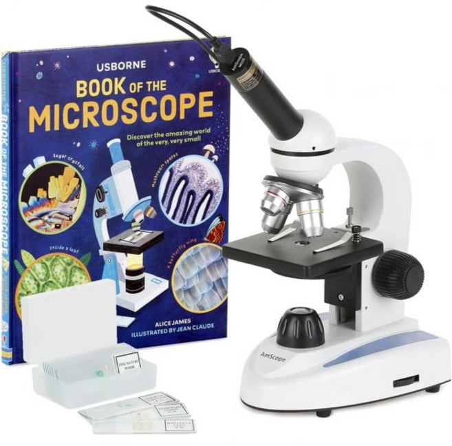 AmScope M149C-PB10-WM-E 디지털 컴파운드 단안 현미경 WF10x 및 WF25x 아이피스 40x-1000x 배율 LED 조명 브라이트필드 단일 렌즈 콘덴서 플레, AmScope M149C-PB10-WM-E 디지털 컴파, 1개