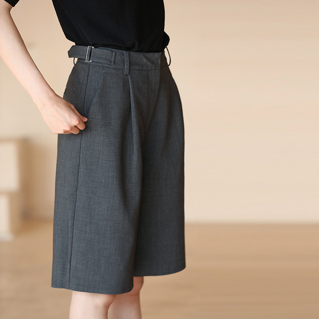 여성 정장 반바지 캐주얼 봄 여름 하이웨이스트 일자 와이드 팬츠 루즈핏 기질 오피스룩 5부 정장 반바지 ZZL