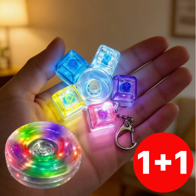 섭합 LED 키캡 키보드 키링 피젯스피너 딸깍이 발광 클릭커 5구, 2개, 혼합색상