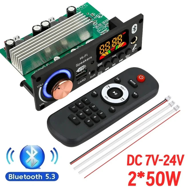 200W 앰프 블루투스 5.3 MP3 WMA APE 디코더 보드 12V 50W 핸즈프리 차량용 오디오 마이크 USB TF FM DIY, 01 CHINA, 01 100W DC 7V-24V