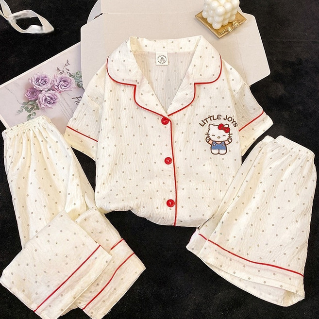 귀여운 키티 레이스 여아 파자마세트 홈웨어 반팔 반바지 3종 잠옷 세트
