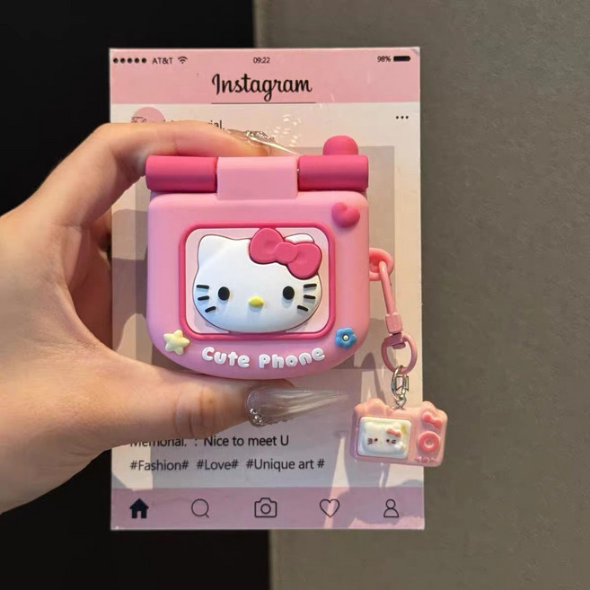 TYREUS 핑크 폴더형 거울 키티 갤럭시 버즈3/3프로 케이스 호환, 1개, 버즈 3/3프로, 무